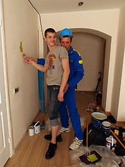 Naughty teen twink blowjob at the construction site