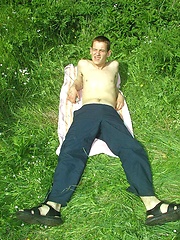 Sweet young twink strips outside and shows his hard cock and hairy ass.