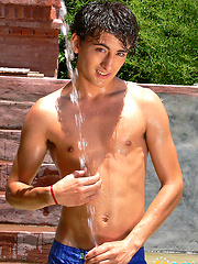 Wet horny twink showering, getting his cock hard and pumping out a load of cum