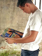 Two smooth jocks jerking off looking at straight porn magazines