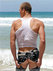 Stanley shows his perfect young muscled body on a beach