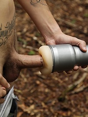 Peter Kone fucking his fleshlight out in the woods.