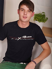 Parker Moore busts a nut all over his smooth chest.