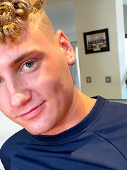Young Slim & Blond Lad gets his Uncut Cock Wanked & he Shoots Cum all over his Abs!