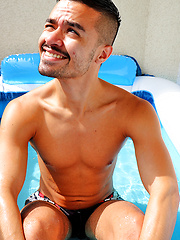 Pool boy Pablo Pen splashing about in my balcony pool