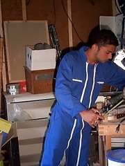Lustful gay amateurs Diego Delavega & Sunny Blue fuck in the workshop